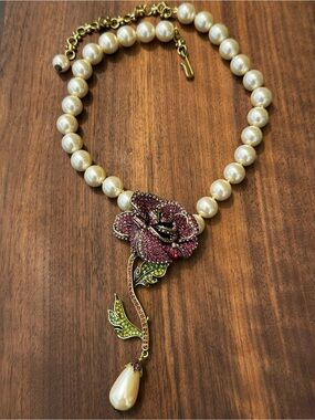 Heidi Daus Necklace Beaded - Pink Crystal Rose Pendant - Women's Jewelry